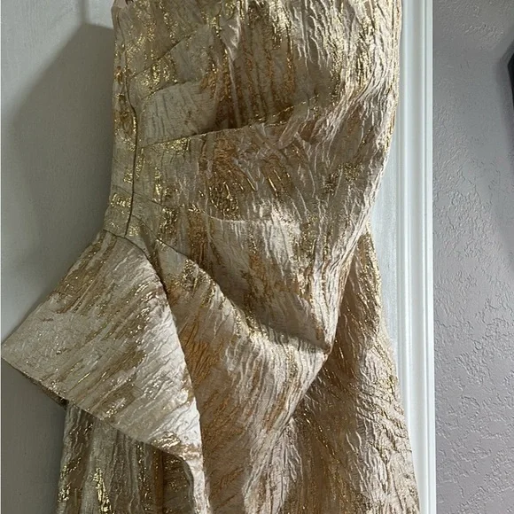 Donna Karan Metallic Gold Strapless Ruffle Maxi Dress - Picture 3 of 6